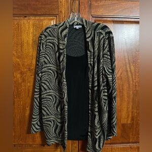 JM Collection Black and Gold Patterned Cardigan